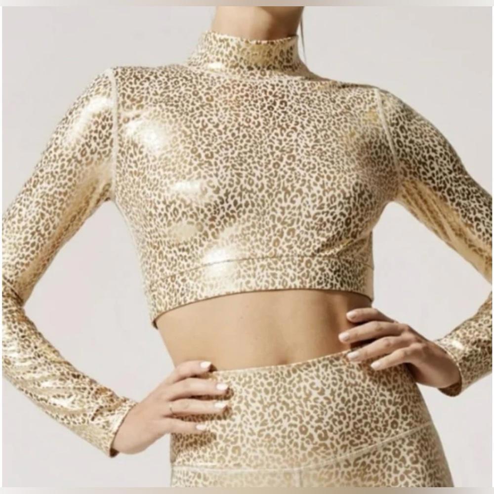 NWOT-Carbon38 Mini Leopard Gold & Cream Long Sleeve Crop Top- Women’s Size Small